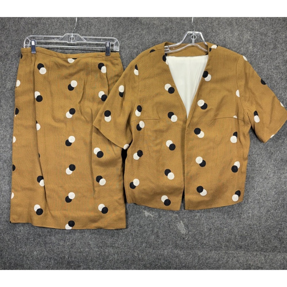 Vintage 1960s Skirt Suit Set Women's Polka Dot Short Sleeve Bolero Top Pencil